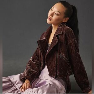 7 For All Mankind Velvet Quilted Moto Jacket Purple Plum Size Large NEW NWT